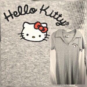 Hello Kitty Polo Midi Polo Dress Cat Large Minimalist Whimsical Casual Beach L